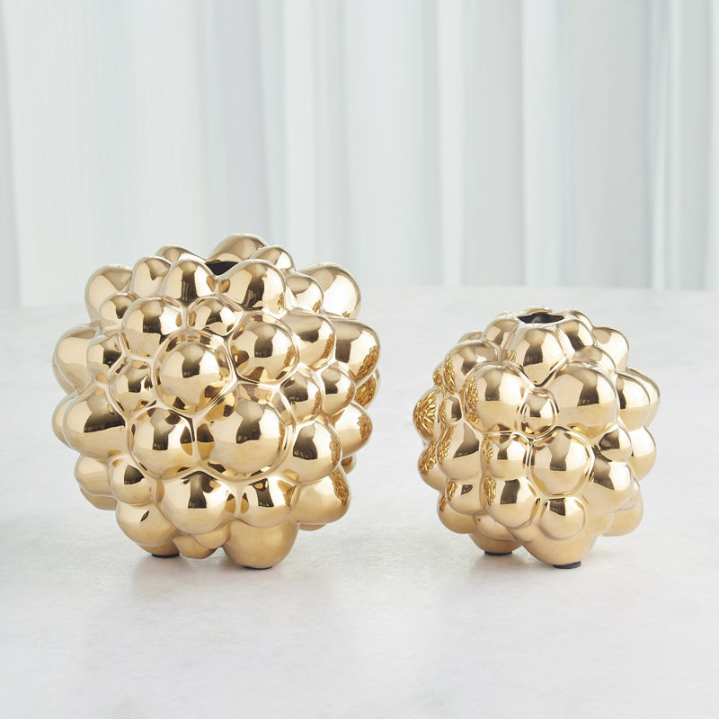 Bubble Vase, Bright Gold, 6.75" H x 7" W x 7" D