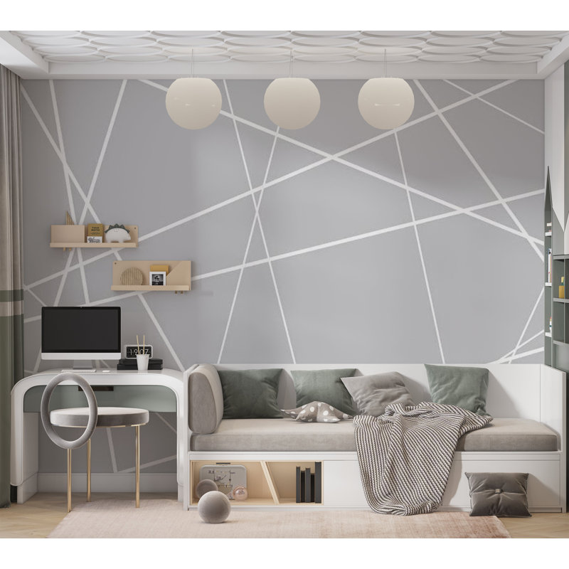 Murale pelez et collez - toile d'araignée lignes blanches, L 96 po x L 68 po