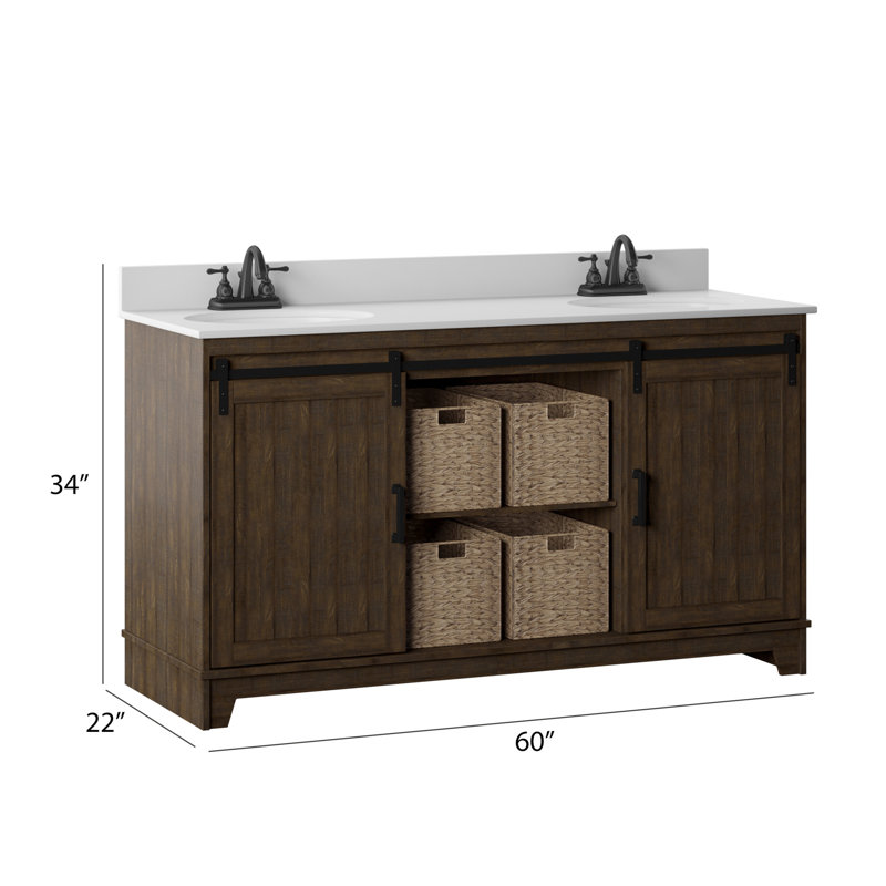 Braylen 60'' Double Bathroom Vanity with Vitreous China Top, Saw Cut Espresso