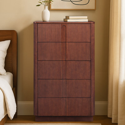 Potomac Push to Open Wooden 5 Drawer Dresser with Recessed Channel Accent Storage