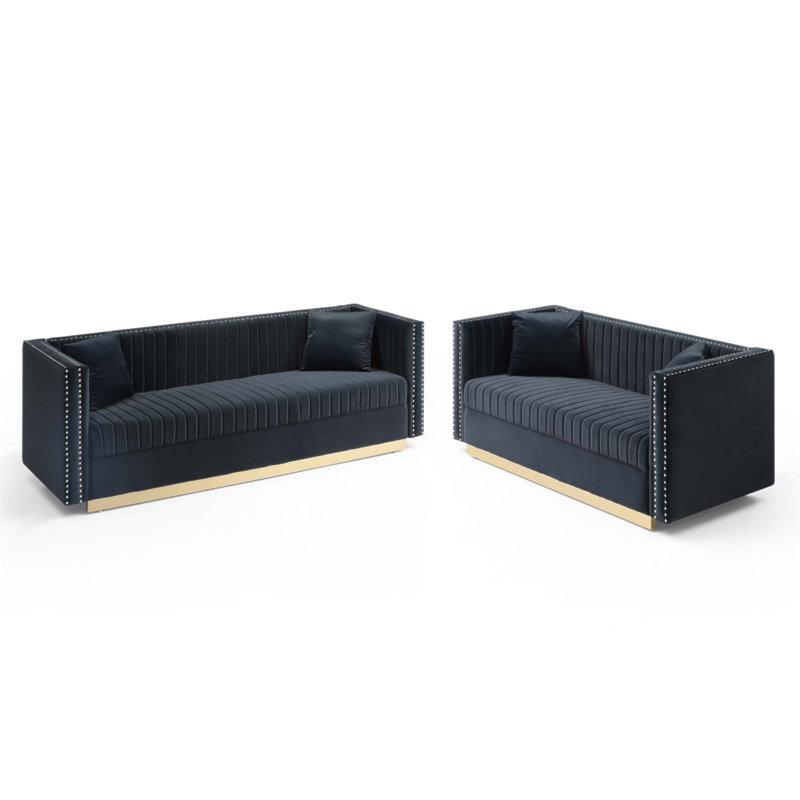 Ensemble de canapé-lit luxueux en velours capitonné avec coussins moelleux pour un confort moderne, Noir