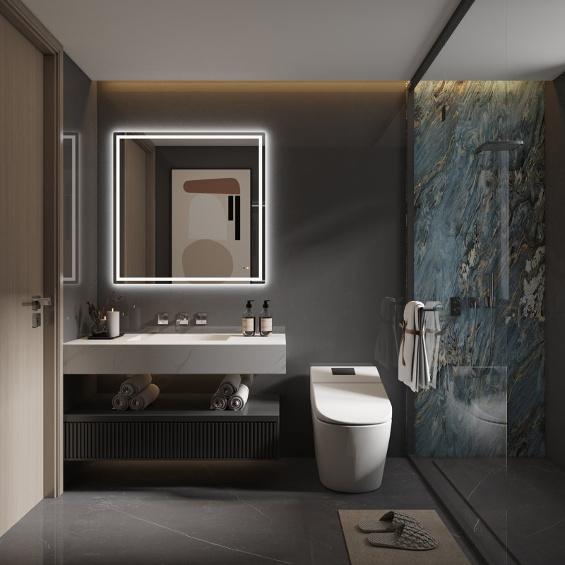 Johnine Touchless Bathroom LED Mirror Gesture Sensor Wall Lighted Frontlit&Backlit 3-Color Dimmable, 30" x 30"