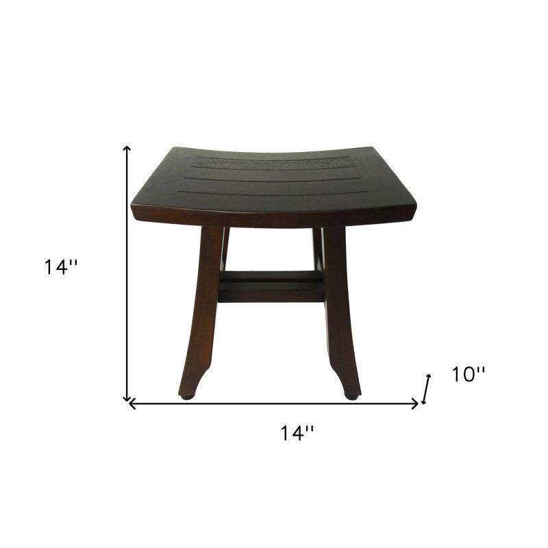 Ripley Compact Curvilinear Teak Shower Or Outdoor Bench In Finish, Brown, 15" H x 14" W x 10" D