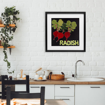 Collage de légumes radis, reproduction encadrée sous verre, conception de Nancy Overton