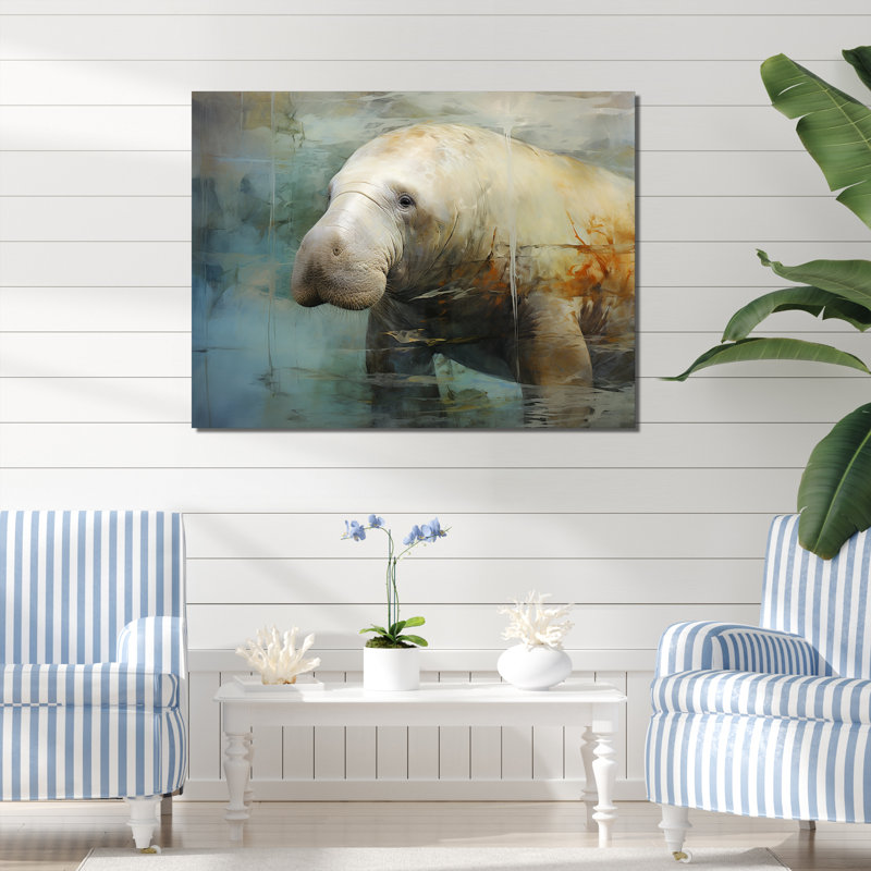Humble lamantin gris sur toile, H 12 po x l 20 po x P 1 po, Toile tendue