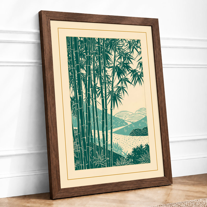 Bamboo and Distant Mountains Japandi - Framed Print, A1 - 84.1 x 59.4 cm, Walnut