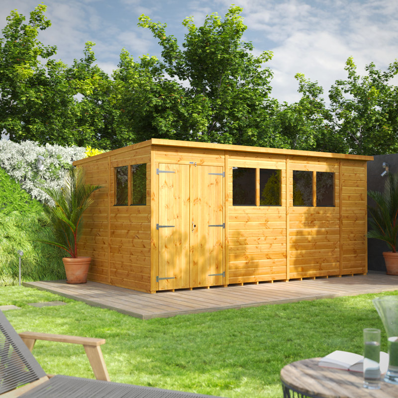 Powersheds 14 x 8ft Timber Tongue & Groove Pent Garden Shed Double Doors
