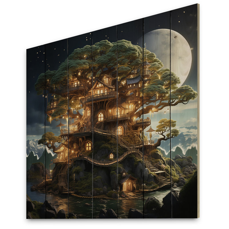 Chadric, la cabane dans un arbre IV sur bois, H 25 po x l 25 po x P 0,78 po