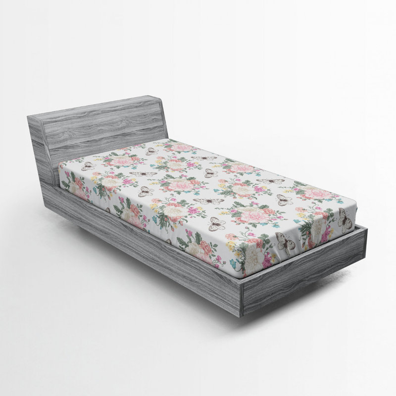 Microfiber Floral Fitted Sheet, Twin Fitted Sheet, Light Pink/Gray Floral 24