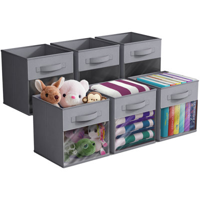 Sorbus 11" Storage Bin with Clear Window – 6-Pack Foldable Fabric Organizers, Gray