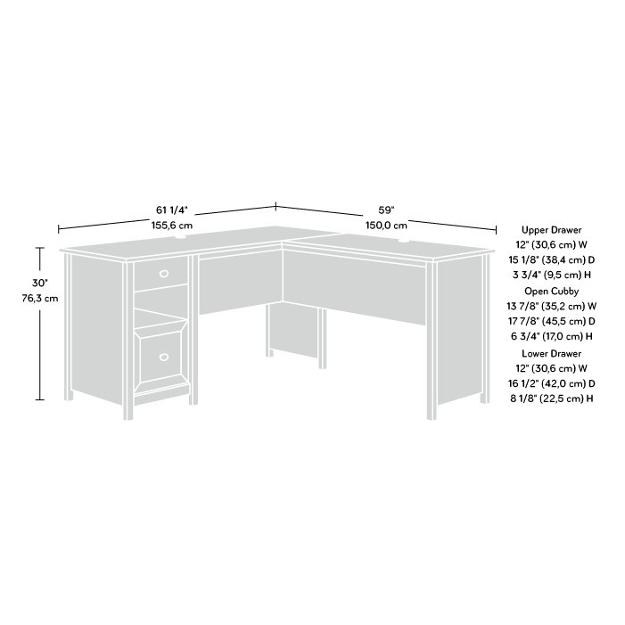 Soft L-Shaped Desk with File Drawer, White