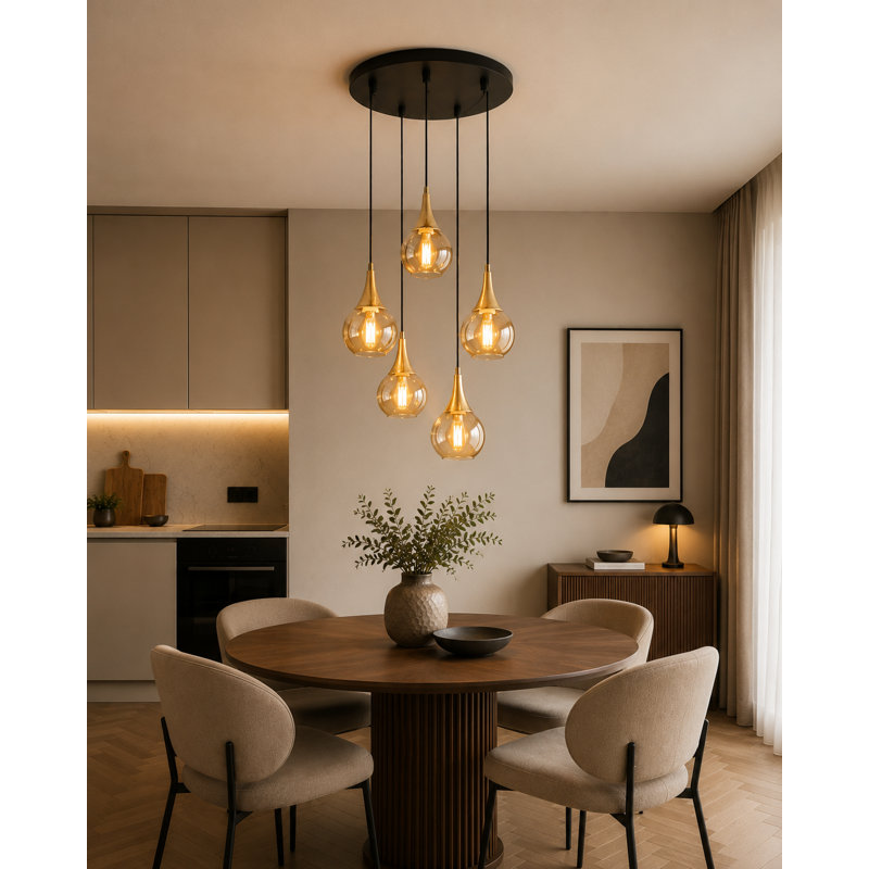 Creekmore 5 - Light Cluster Pendant, Black/Gold, Gold