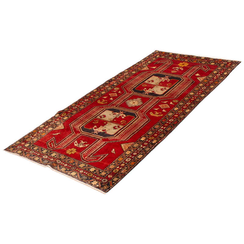 Tapis rouge en laine noué à la main Konya Anatolian 4 pi 9 po x 10 pi 5 po