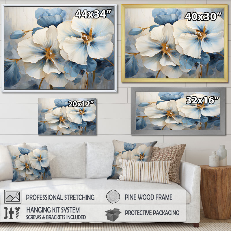 «White and Blue Pansies Garden II», reproduction sur toile, Toile tendue, H 34 po x l 44 po x P 1,5 po