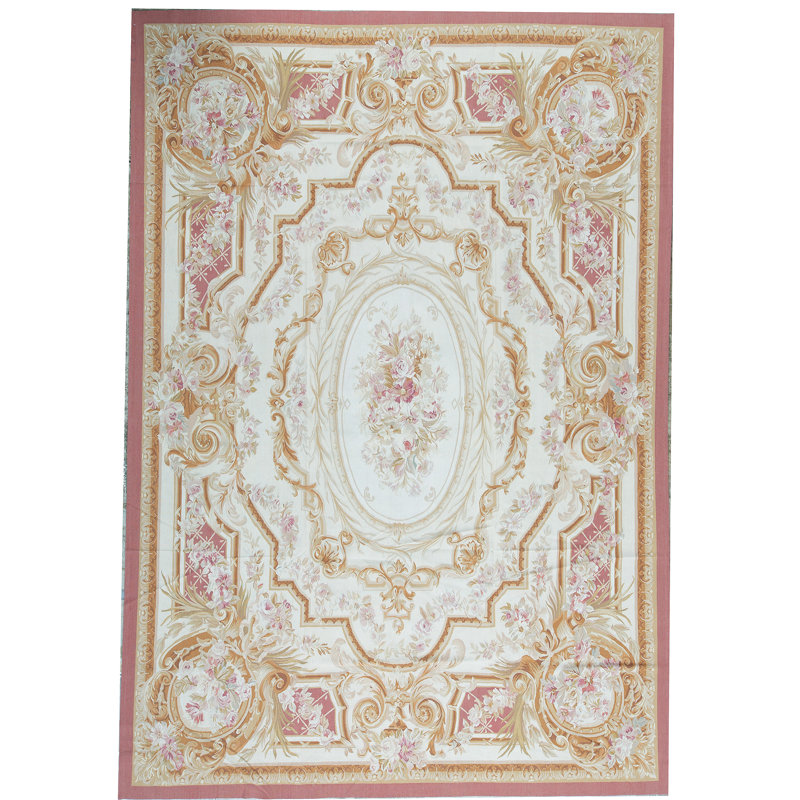 Hand-Knotted High-Quality Ivory and Rose Area Rug