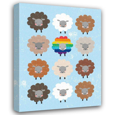 Harper Orchard Hershey, Moira Gallery Wrapped Canvas Art Titled: Be Ewe Brown and Rainbow Sheep 5x7
