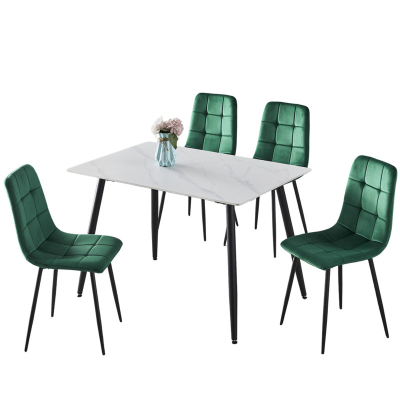 Fulshear 4 - Person Dining Set, 89"H x 128"L x 8"W, White, Green/Black