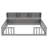 Full Floor Bed With Side Bookcase,Shelves,Guardrails,Grey