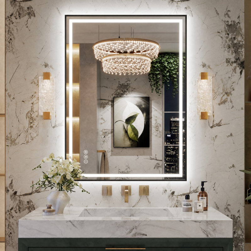 Miroir de salle de bain Adorna certifié UL à intensité variable avec éclairage tricolore, 32 po x 24 po