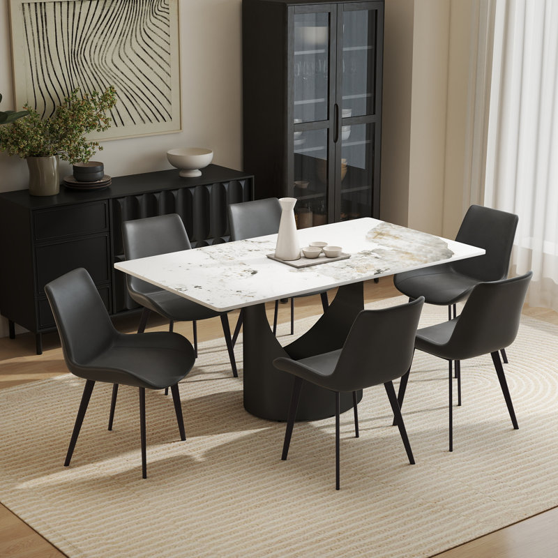 Ensemble de table de salle à manger 7 pièces 7 pièces avec 6 chaises en similicuir, Pandora, Gris, Noir