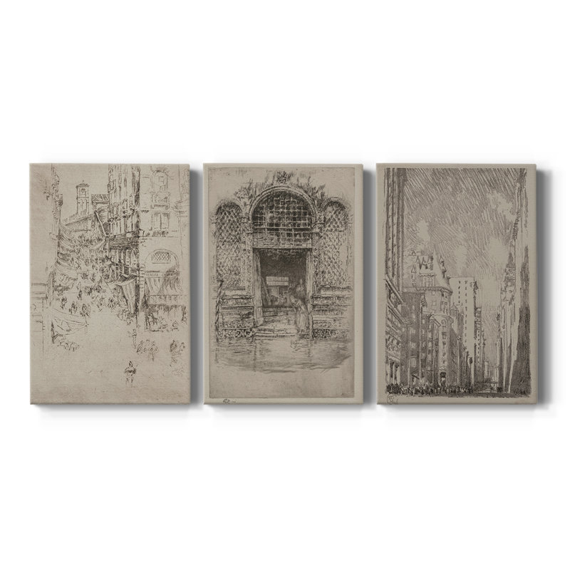 Croquis rétro Lxxx - Toile tendue sur mesure - 3 pièces, H 12 po x l 24 po