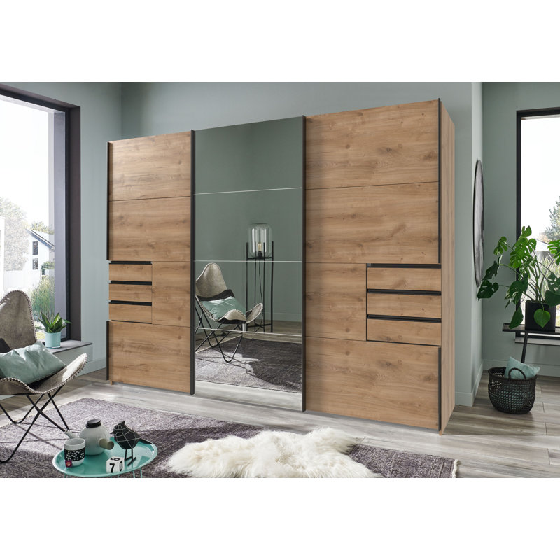 Lacreshia 3 Door Wardrobe, Brown, white and pink