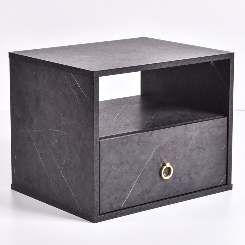 Rebbeca 50cm W Particle Board / Chipboard Bedside Table, Grey Stone