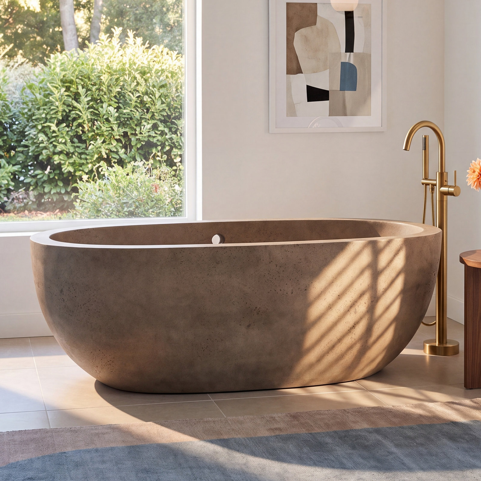 Avalon NativeStone Concrete Soaking Bathtub, 23" H x 36" W x 72" L, Earth