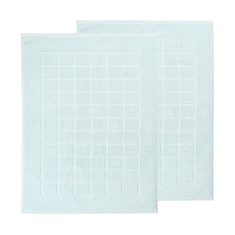 100% Cotton Thick & Absorbent Reversible Checkered Bath Mats - Set Of 2, Sea Foam