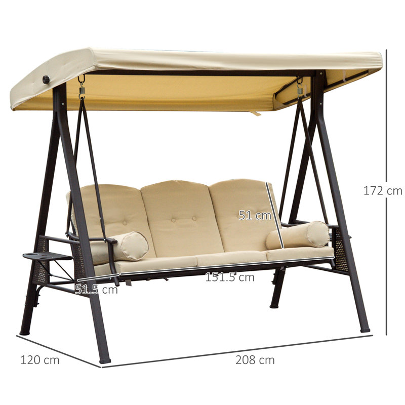 3 Person Porch Swing with Canopy, Beige