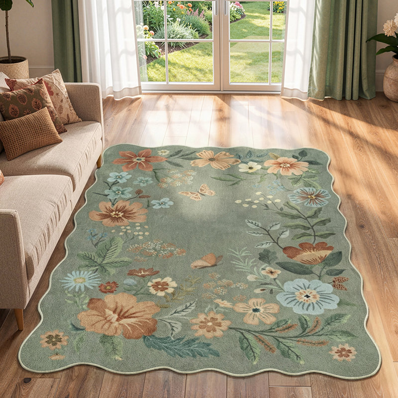 Floral Washable Rugs Non-Slip Soft Rugs for Living Room Bedroom Ultra-Thin Boho Accent Carpet, Rectangle 5' x 7'