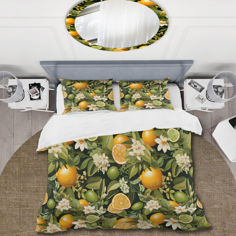 Literie à motif zeste d'agrumes II, Housse de couette pour très grand lit et 2 très