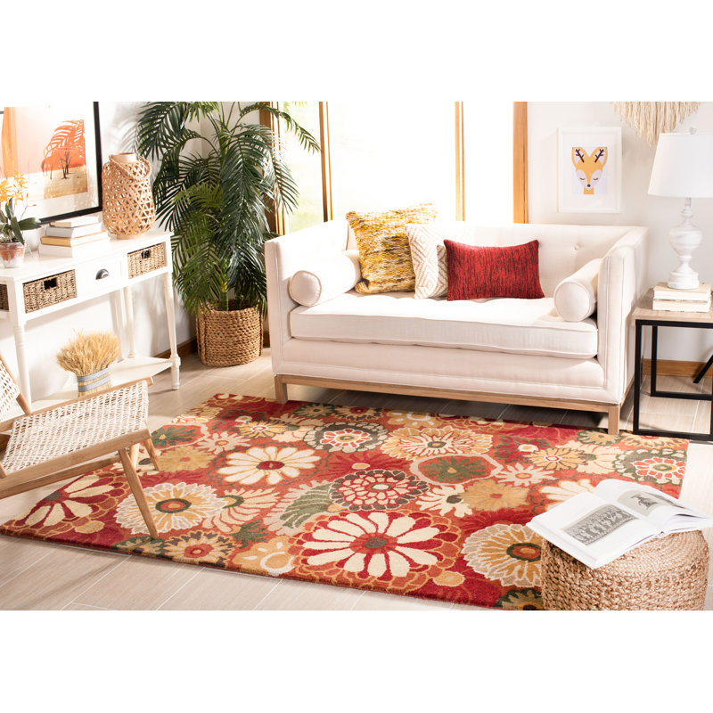 Ivory and Rust Floral Hand-Tufted Wool 8' x 10' Rug