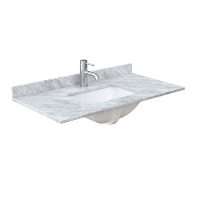 42" Single Countertop in White Carrara Marble with Square Sink and Backsplash