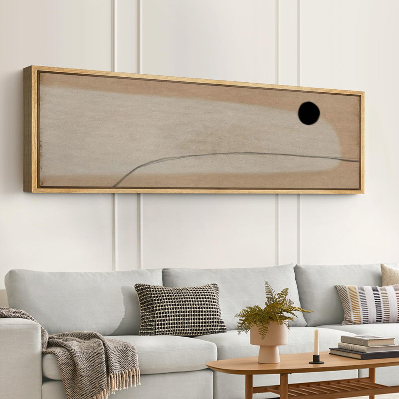 Minimalist Elegance, abstrait noir et beige, reproduction sur toile, H 20 po x l 60 po, Naturel