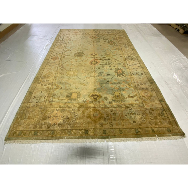 Tapis Oushak rétro noué à la main de conception unique 6 pi 2 po x 9 pi Anatolian
