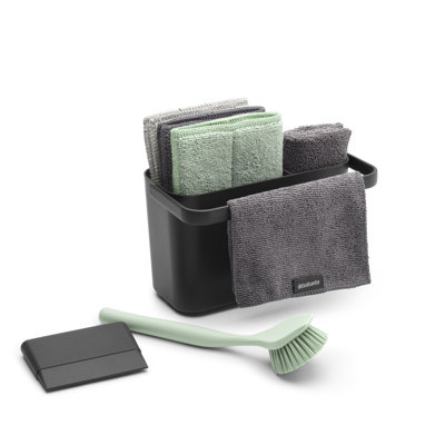 SinkSide Cleaning Set, Cleaning Caddy, Dish Brush, Squeegee, 3 Microfiber Cleaning Pads and 2 Microfiber Cleaning Cloths