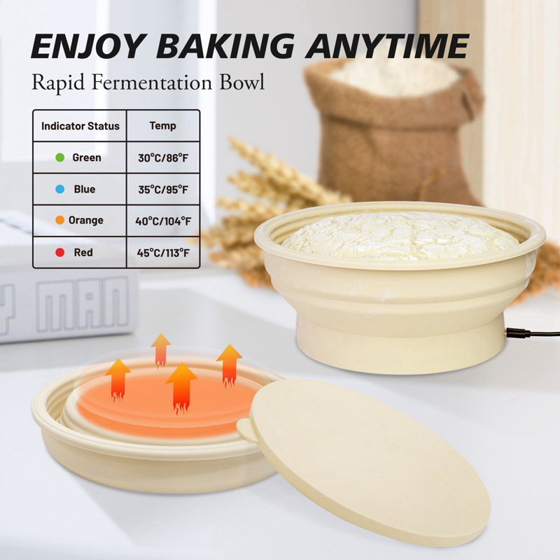 Panier à pain en silicone chauffant Usb avec coussin en silicone, panier à pain de 9 po de diamètre à température réglable