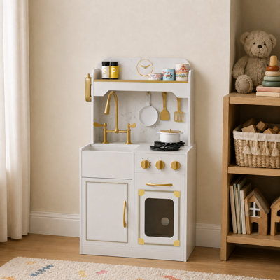Cuisine de jeu Teamson Kids Versailles en bois avec accessoires, caractéristiques interactives, taille compacte pour tout-petits