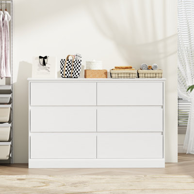 Commode double 6 tiroirs, l 47,4 "moderne avec tiroirs profonds pour chambre à coucher