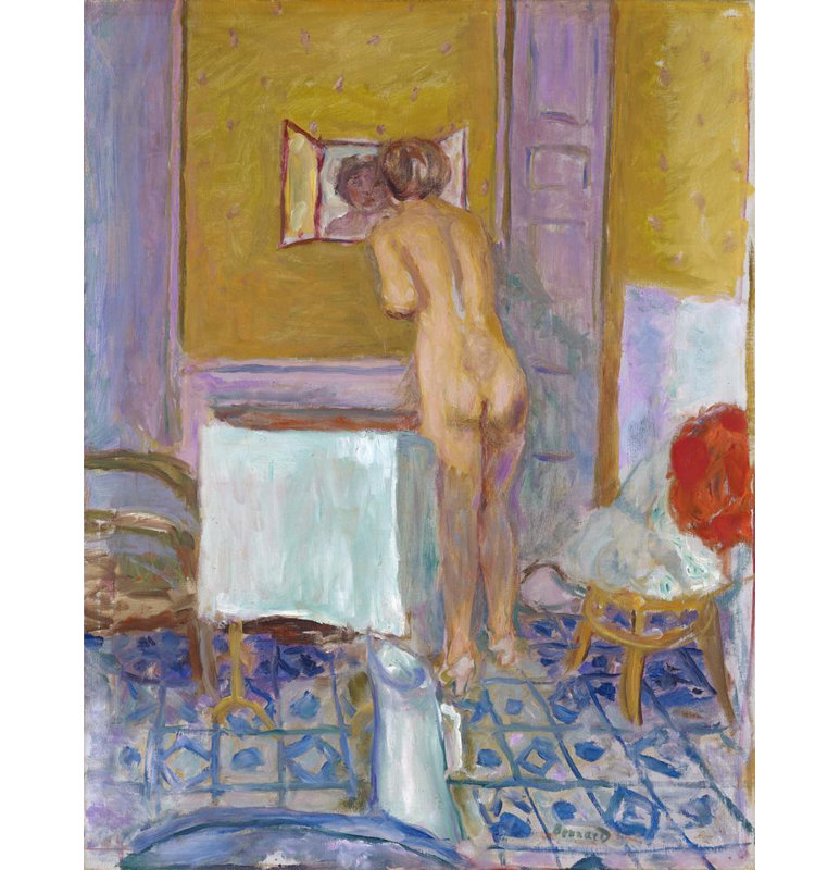 «Nude with Red Fabric» par Pierre Bonnard - Art mural sur toile tendue avec châssis, H 48 po x l 33 po