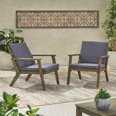 Chaises club d'extérieur en bois d'acacia avec coussins (ensemble de 2)