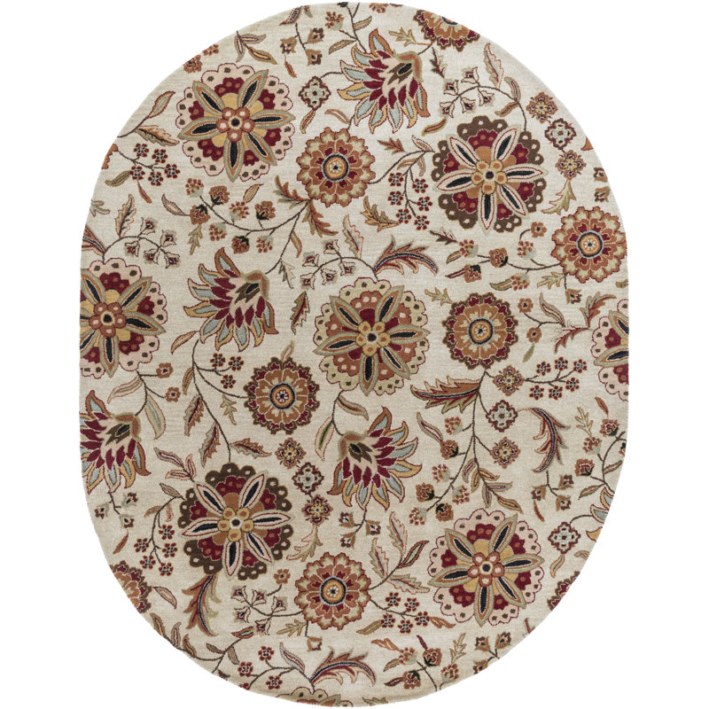 Elsberry Hand Tufted Wool Floral Indoor Rug, Oval 8' x 10'