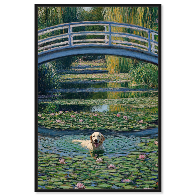 The Pond Under the Bridge Canvas Modern Art Prints by , Black Floater Framed, 16" H x 11" W