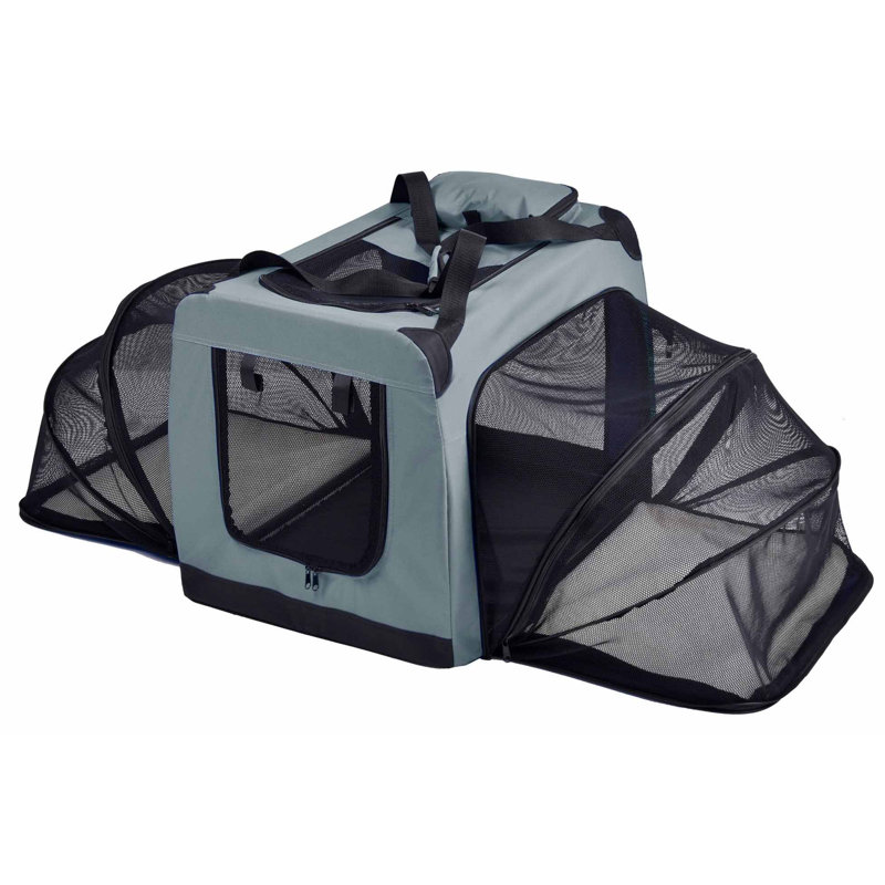 Gray Large Soft-Sided Expandable Pet Crate with Mesh Panels
