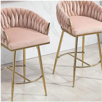 Chaise de bar 26 pouces, ensemble pour 2 personnes, chaise de bar pour îlot de cuisine, avec dossier ondulé, base chromée et repose-pieds