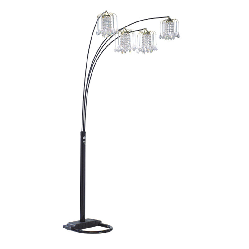 Lampe sur pied arquée en cristal noir à 4 têtes, Black