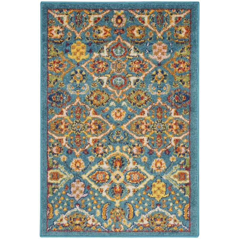 Tapis oriental traditionnel turquoise Lakenya, Rectangle 2 pi x 3 pi