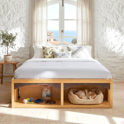 King Bed Frame with Storage Drawers, No Headboard Platform Bed, Pet-Friendly Design, No Box Spring Needed, Modern Minimalist Style-Natural