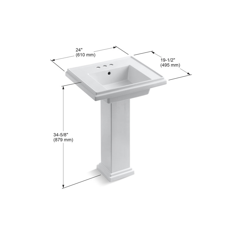 Tresham Fireclay Pedestal Bathroom Sink, Dune, 4" Centers, 34.625" H x 19.5" W x 24" L